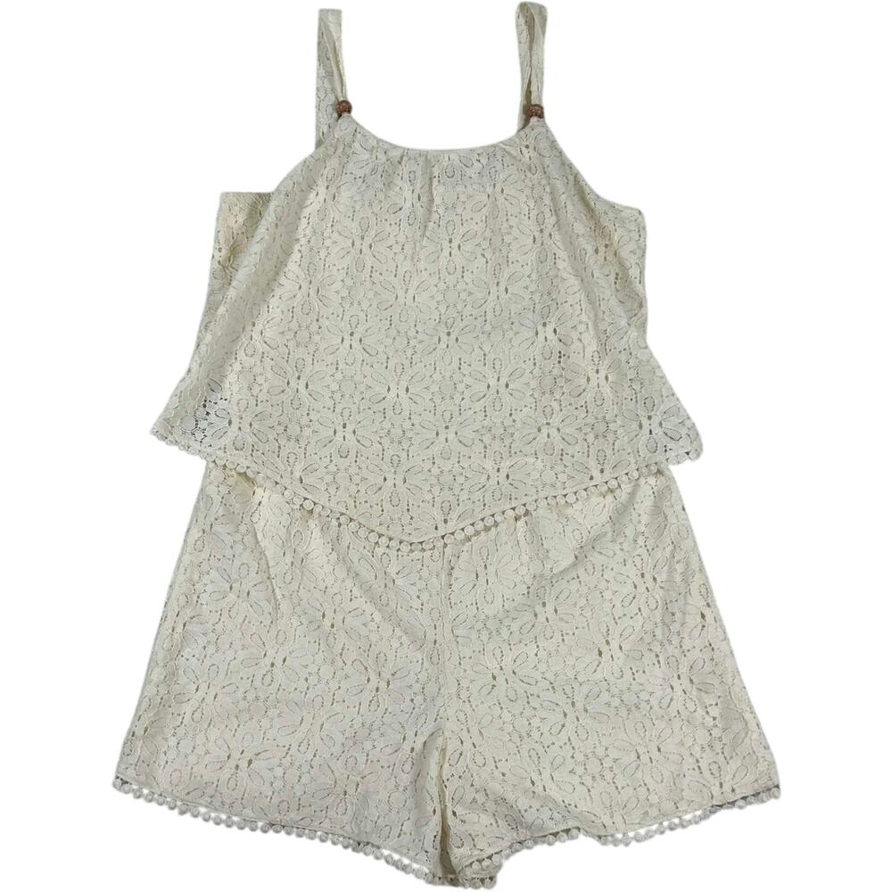 Takara Girls Cream Lace Romper Spaghetti Strap Kid Size XL Coastal Festival